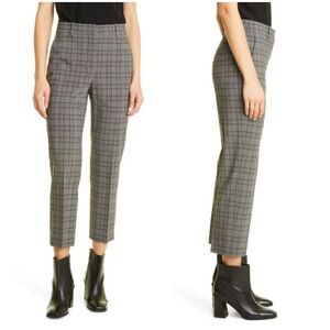 NEW Theory 6 Ignera Straight Leg Wool Blend Trouser Pants Gray Plaid Crop Career